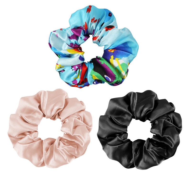 OLESILK 100 Mulberry SilkScrunchies for Hair Sleep Women Grils Silk Hair Ties for Frizz  Breakage Curly Hair No Damage Elastics Ponytail Holder 3 Pack